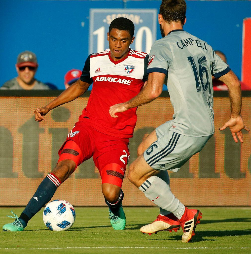 FC Dallas defender Reggie Cannon (2) is pictured during the FC Dallas vs. the Chicago Fire major league soccer game at Toyota Stadium in Frisco, Texas on Saturday, July 14, 2018. (Louis DeLuca/The Dallas Morning News)