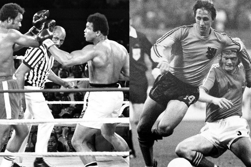 Alí en la pelea del Siglo, y Cruyff en el Mundial de 1974. Fotos Getty Image y AP.
