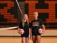 Becca Kelley (right) and Claire Lowrey stand in the main gym at Rockwell High School on...