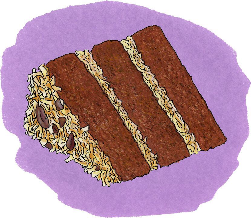 German Sweet Chocolate Cake has three cake layers (sometimes two).