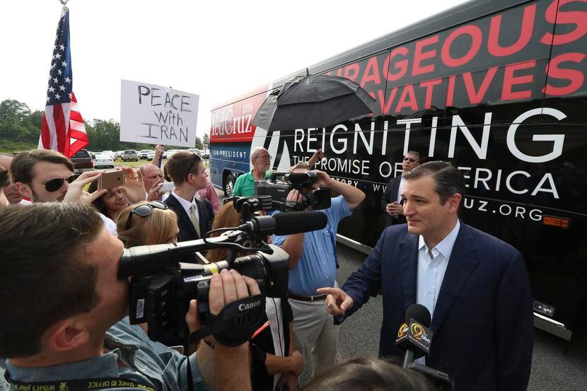 Ted Cruz talked with the media in Chattanooga, Tenn., during last month’s bus tour of seven...