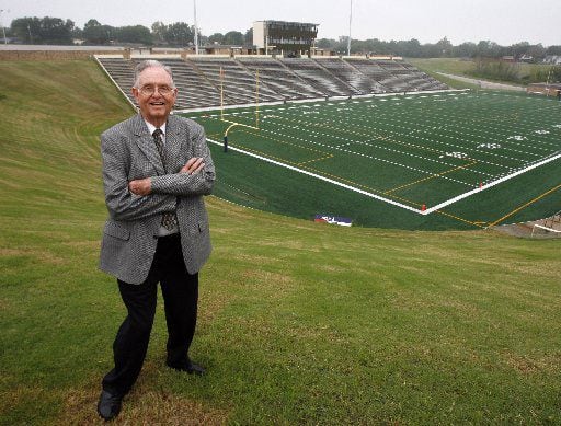 Garland ISD athletic director Homer B. Johnson is pictured at the stadium baring his name in...