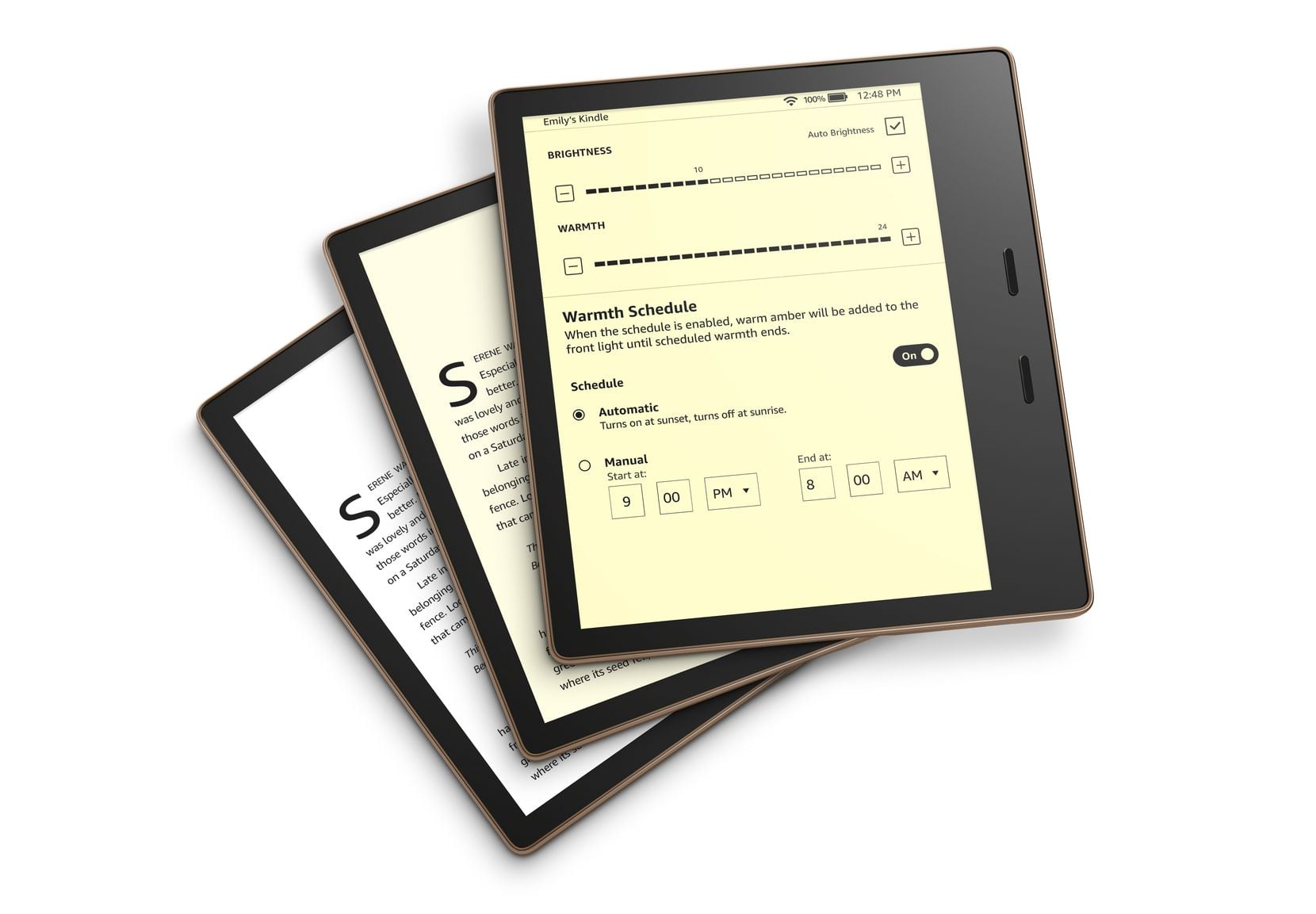 The Kindle Oasis has adjustable backlighting. Users can fine-tune the light color to their...
