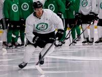 Logan Stankoven (57) participates in a drill during the Stars’ annual development camp Group...