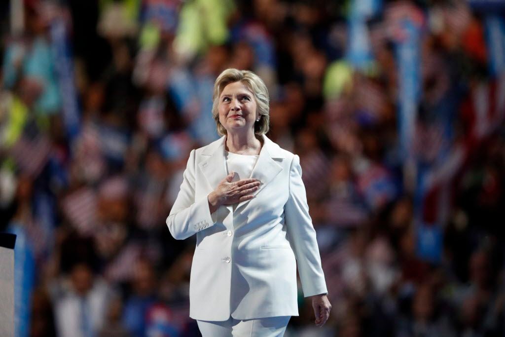 Democratic presidential nominee Hillary Clinton takes the stage to give her acceptance speech during the final day of the Democratic National Convention in Philadelphia , Thursday, July 28, 2016. (AP Photo/Paul Sancya)
