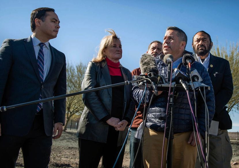 New Mexico Rep. Ben Ray Lujan, second right, speaks before the media after a facility tour...