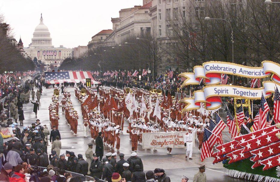 The University of Texas Longhorn Band comes down Pennsylvania Avenue from the U.S. Capitol in the Presidential Inaugural Parade Saturday.