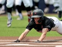 Coppell's Andrew Nester slides home for the game-winning run in the bottom of the seventh as...