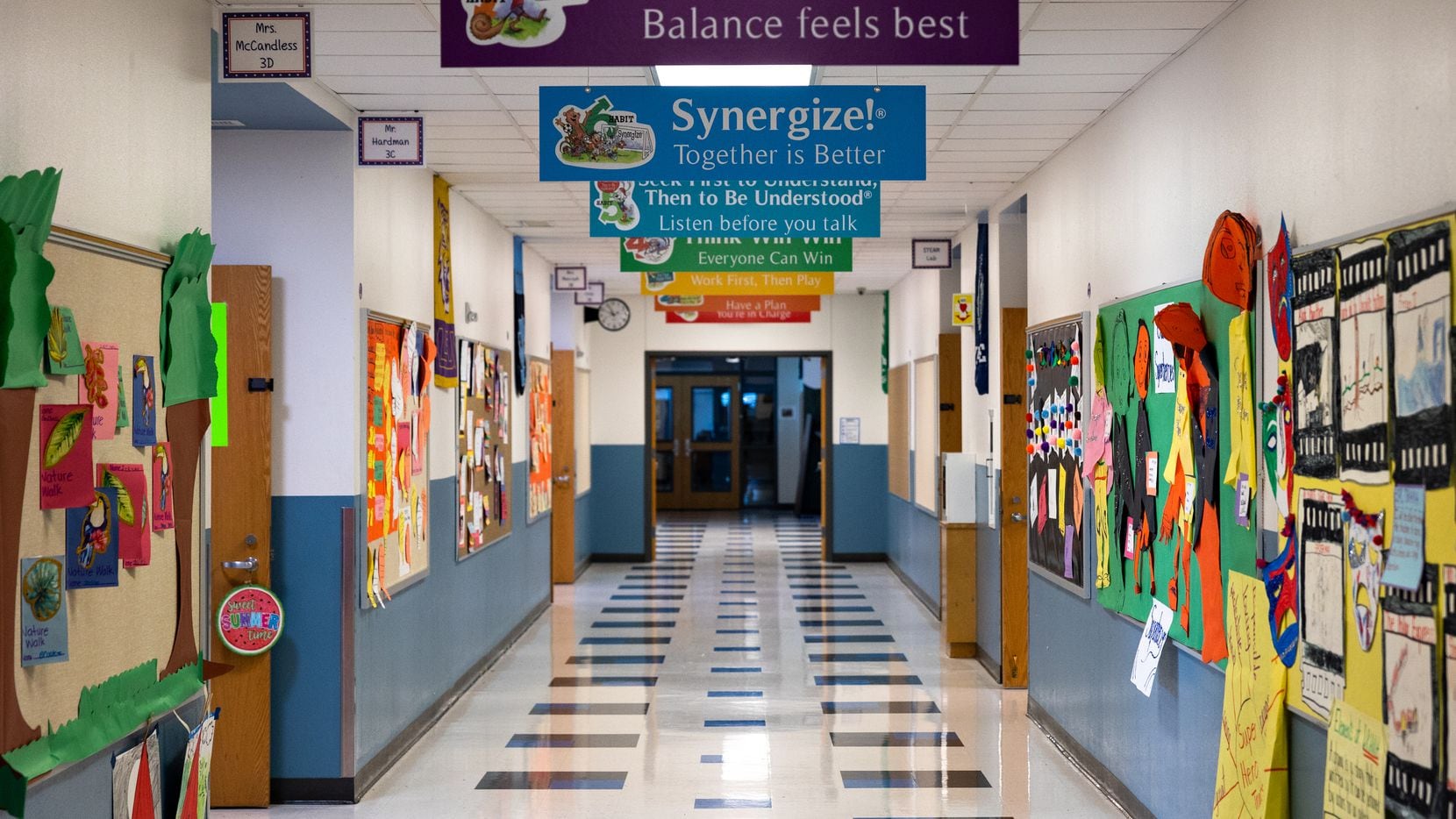 The hallway of Bush Elementary School in Addison on June 29, 2022.