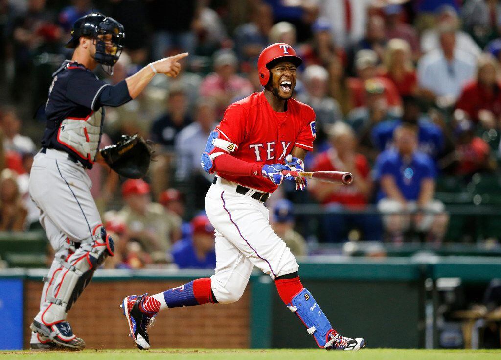Texas Rangers left fielder Jurickson Profar (19) reacts after striking out in the bottom of...