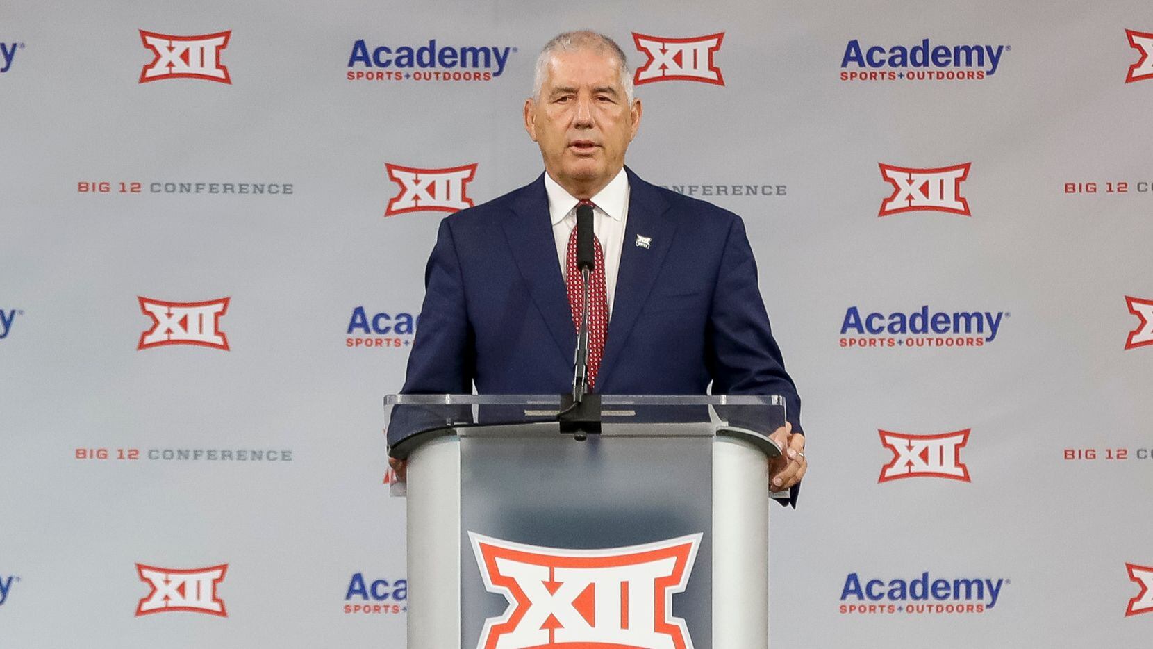 Big 12 Conference commissioner Bob Bowlsby speaks during the Big 12 Conference Media Days at AT&T Stadium on Wednesday, July 14, 2021, in Arlington.