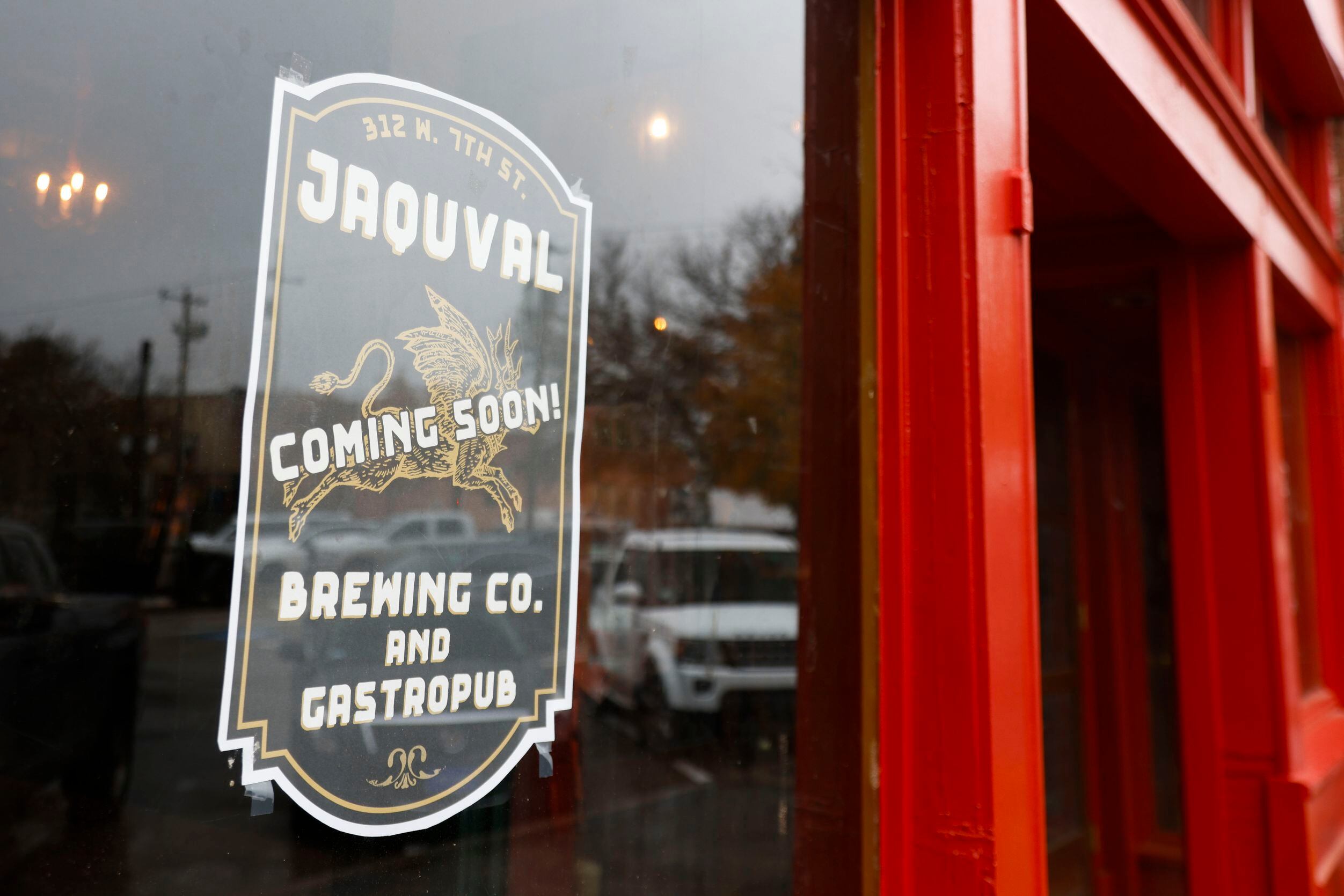 Coming Soon poster hang on the entrance of Jaquval, Brewing co. and Gastropub, on Thursday,...