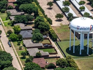 A Plano water tower in Plano, Texas, on Thursday, June 18, 2020. (Lynda M. Gonzalez/The Dallas Morning News)