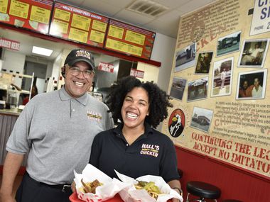 Mackenzie Hall, owner of Hall's Honey Fried Chicken in the Medical District, opened his own restaurant after following in the footsteps of his father, left, who founded the business.
