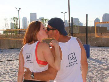 Becky Parks and Trey Singleton from Campbell Agency at Models 4 Mutts Sand Volleyball...