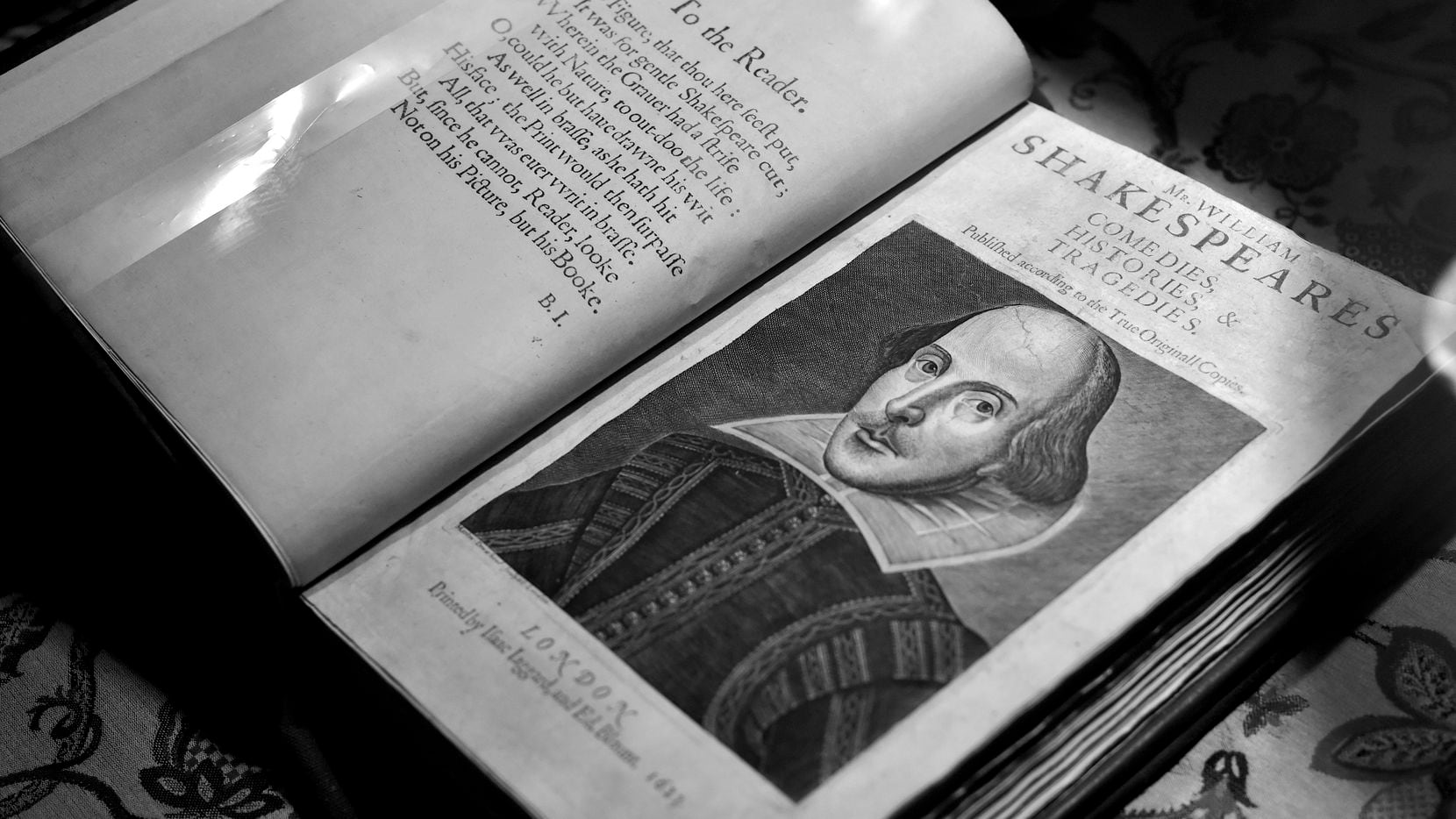 William Shakespeare's 'Comedies, Histories and Tragedies,' the first collected edition of his plays preserved, are on display at the Dallas Public Library downtown.