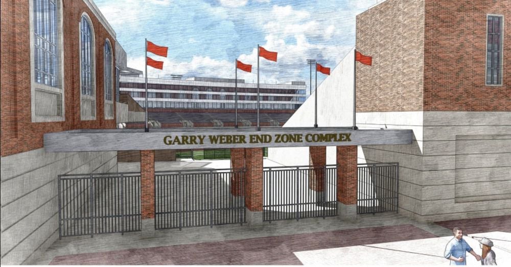 A rendering of a three-tiered End Zone Complex at SMU's Gerald J. Ford Stadium, which will...