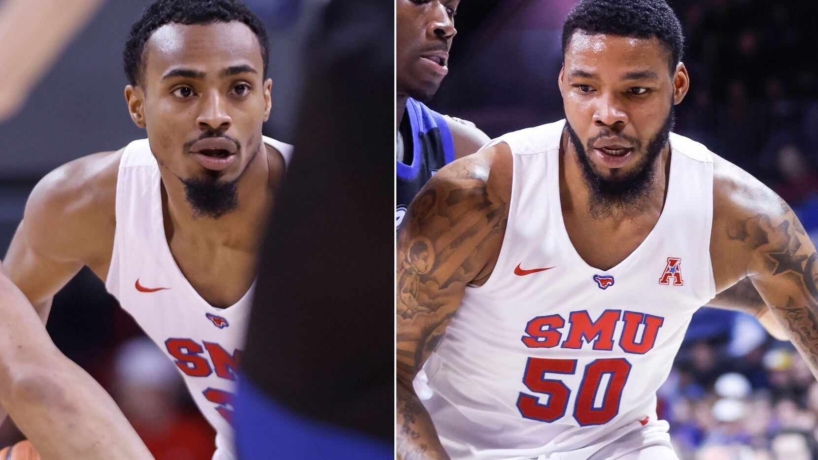 SMU basketball's Michael (left) and Marcus (right) Weathers can be seen in this photo...