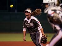 Royse City’s Jenna Joyce (17) celebrates after getting the final out to win game two of the...