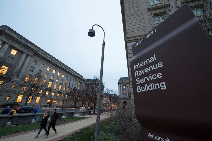 Workers enter the IRS building in 2014, in Washington, D.C. The IRS alleges that Texas...