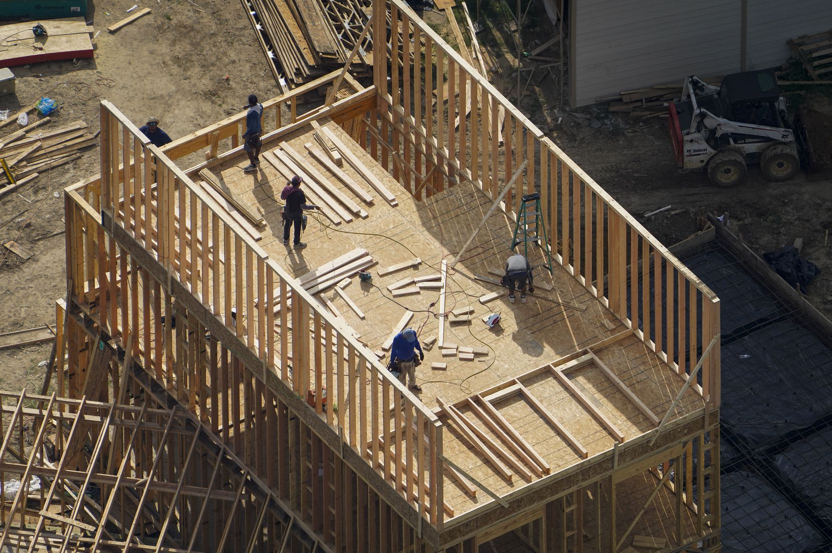 Aerial view of a home under construction in Lake Highlands in September 2020.