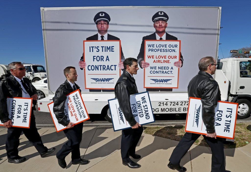 Southwest Airlines picketing on Mockingbird land in February 2016 amid contract negotiations...