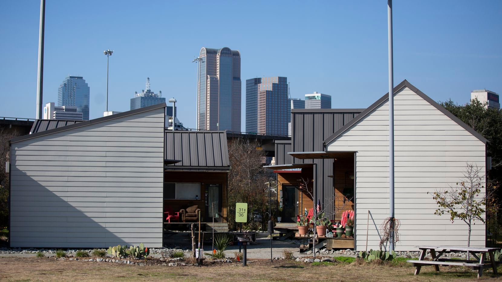 The Cottages at Hickory Crossing, a project administered by nonprofit CitySquare, is a community of 50 micro-houses designed to provide housing for homeless individuals. (Juan Figueroa/The Dallas Morning News)