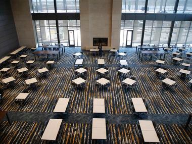 Overhead view of the dining area that can be used for multiple purposes at Charles Schwab's...