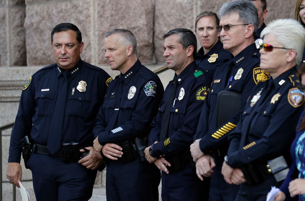 From left: Houston Police Chief Art Acevedo, Austin Police Chief Brian Manley, Dallas Police...