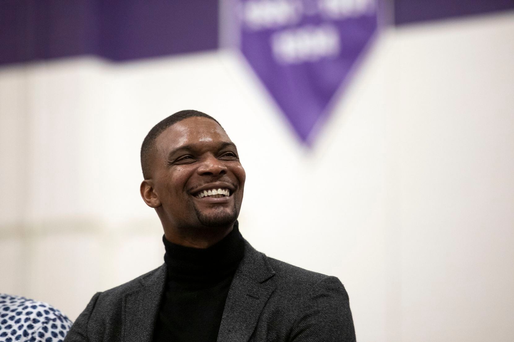 NBA Hall-of-Famer and Dallas native Chris Bosh speaks at his alma mater, Lincoln High School...