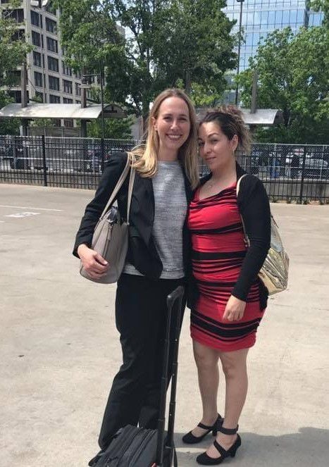 Immigration attorney Amalia Wille poses with her client Marta Hernandez outside the Dallas...
