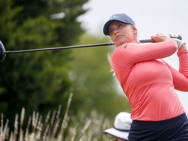 Professional golfer Matilda Castren hits off the No. 4 tee box during the final round of the...