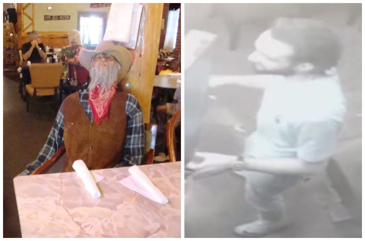 Police say the dummy (left) was stolen by a man who dined with several others at Babe's...