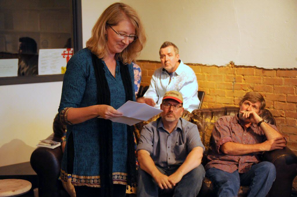Robin Turner reads poetry at White Rock Zine Machine launch party at Deep Vellum Publishing...