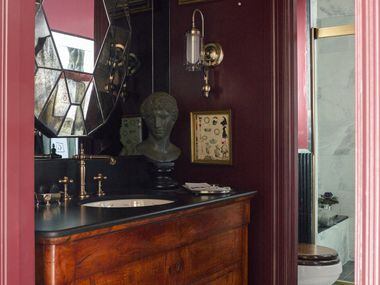 This bathroom in the 2022 Kips Bay Decorator Show House Dallas was designed by Graci Interiors.
