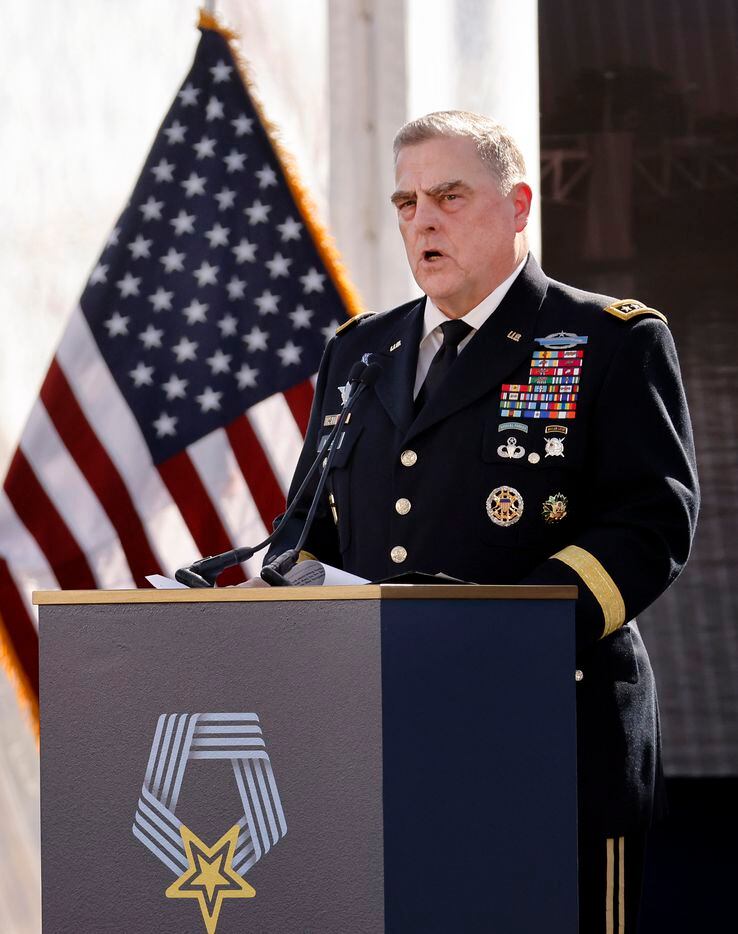 Gen. Mark A. Milley, chairman of the Joint Chiefs of Staff, speaks during the groundbreaking...
