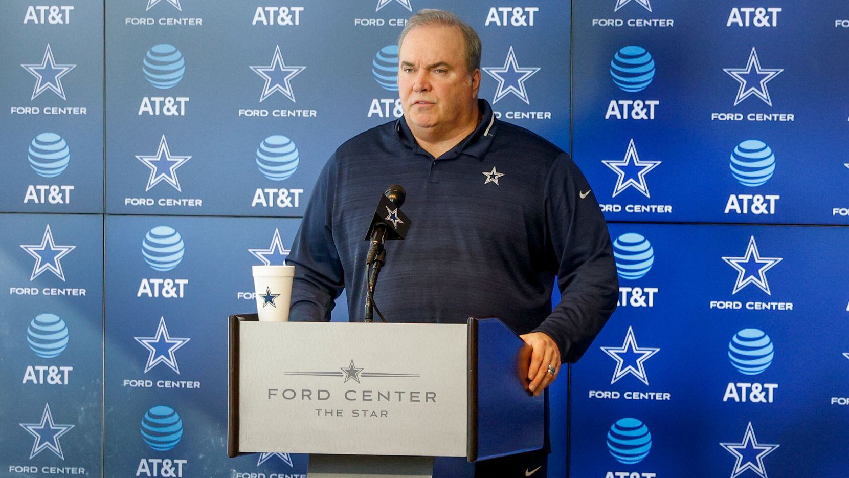 Dallas Cowboys head coach Mike McCarthy speaks during his season-ending press conference at...