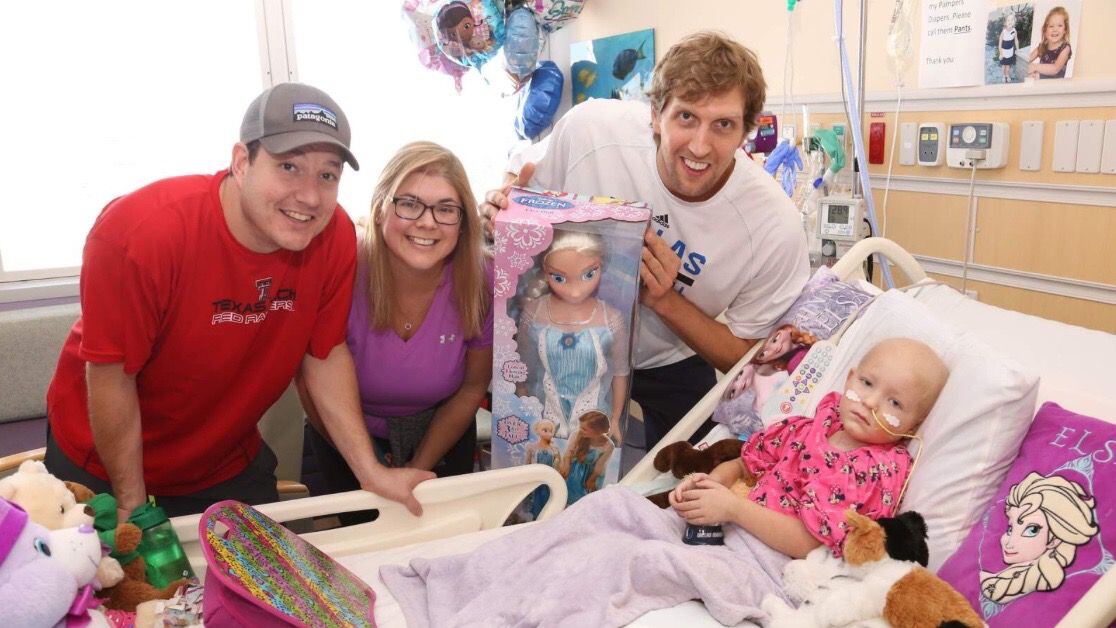 Dirk Nowitzki visited Tatum Teague and her parents Whitney and Tyler at Children's Medical...
