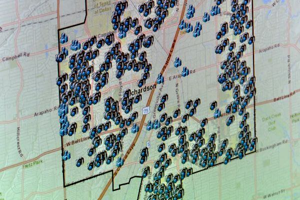 This screenshot shows a map of the surveillance systems in Richardson that are part of a...