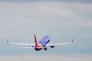 A Southwest Airlines Boeing 737-800 takes off at Love Field on Wednesday, Sept. 23, 2020, in...
