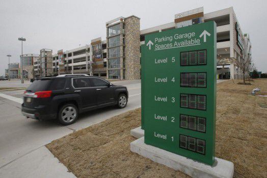  An electronic tote board keeps track of the available parking garage spaces at the Nebraska...