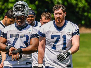 Dallas Cowboys offensive tackle (73) Tyler Smith and offensive tackle (71) Matt Waletzko as...