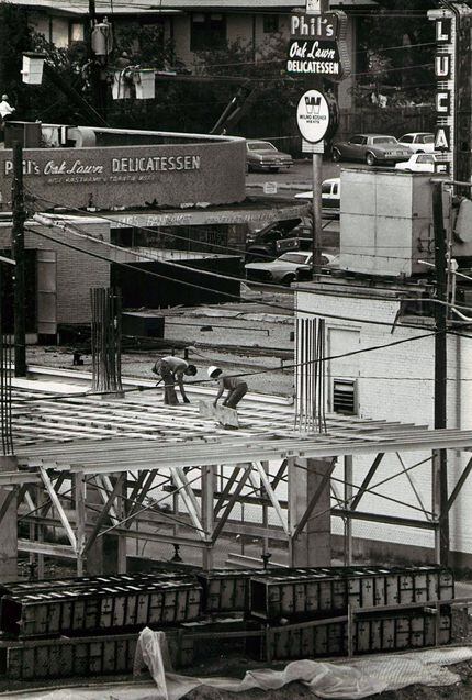From April 21, 1981: Construction at the corner of Lemmon Avenue and Oak Lawn Avenue rises...