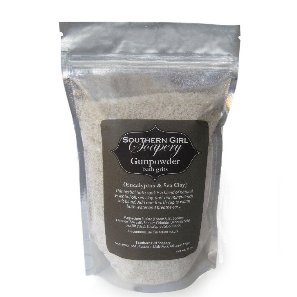 No grits were harmed in the making of Southern Girl Soapery's Gunpowder Bath Grits. 