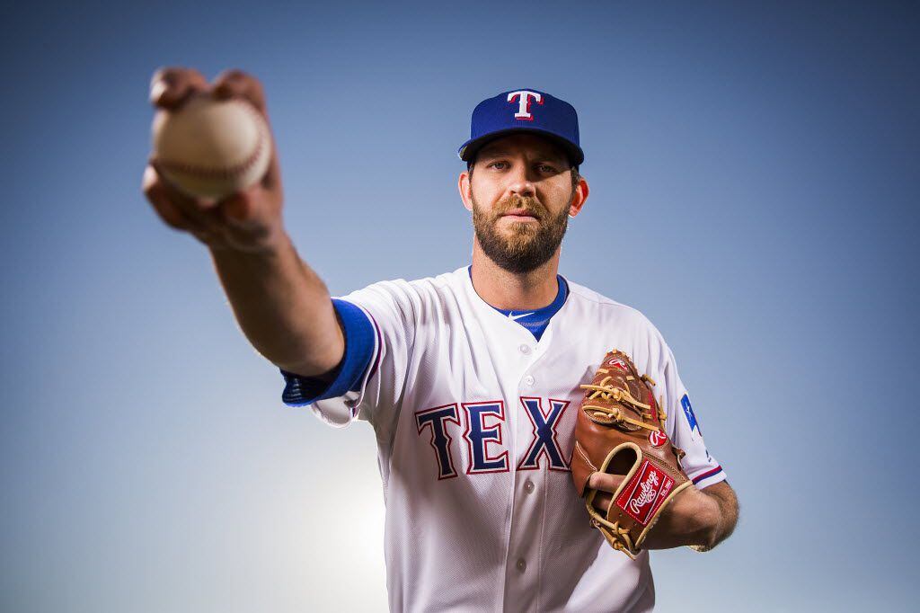 Texas Rangers pitcher Tom Wilhelmsen photographed during spring training photo day at the...