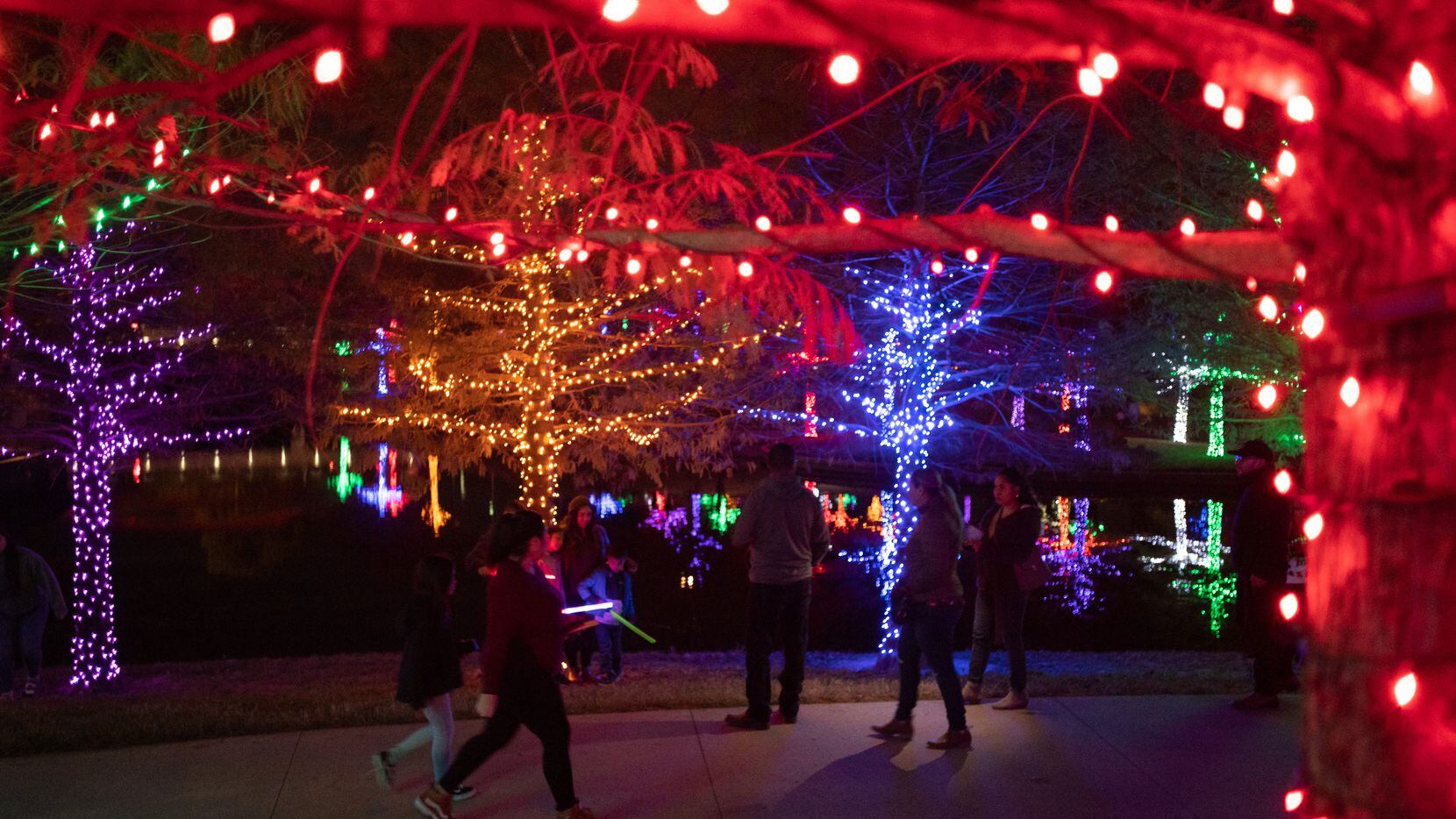 Families tour the lights during opening night of the Vitruvian Lights in Addison, on Friday,...