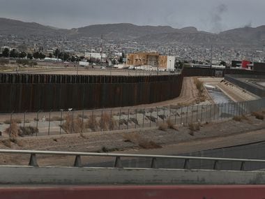 The U.S.-Mexico border fence is seen on February 10, 2019 from the El Paso side of the...