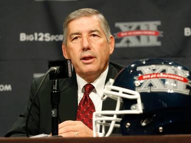 FILE — Big 12 Conference Commissioner Bob Bowlsby addresses the media at the beginning of the Big 12 Conference Football Media Days, Monday, July 22, 2013 in Dallas.