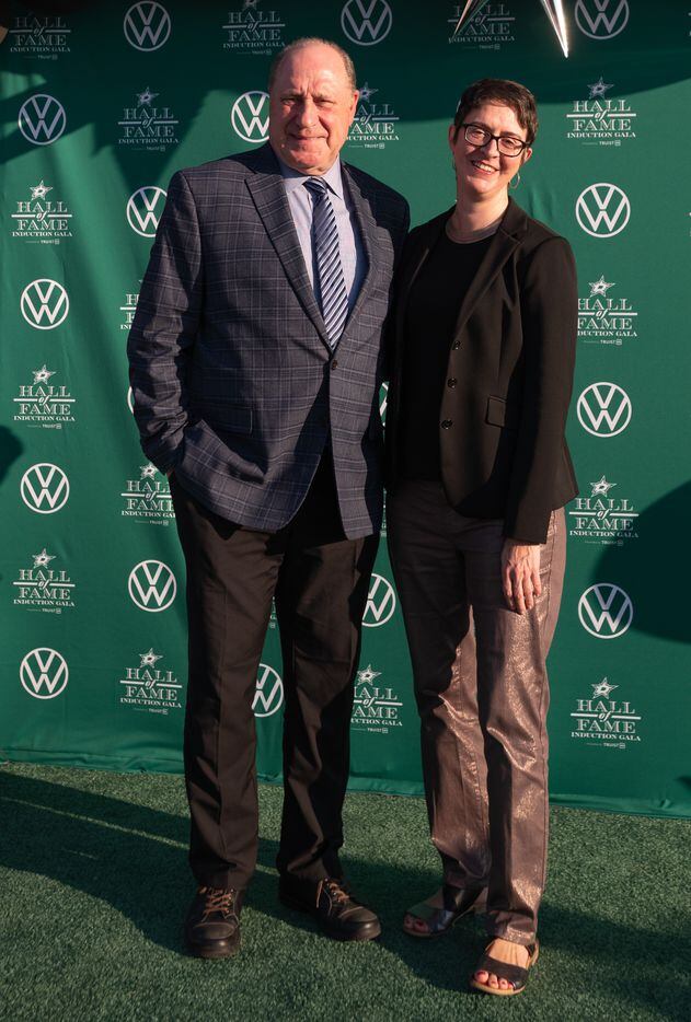 Dallas Stars former general manager Bob Gainey, left, and Anna Gainey, as they arrive to the...