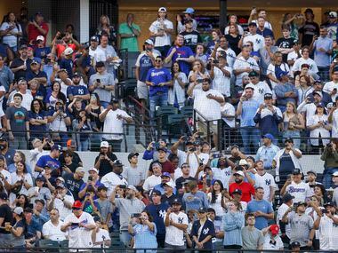 Fans stand up and watch as New York Yankees right fielder Aaron Judge takes an at bat during...